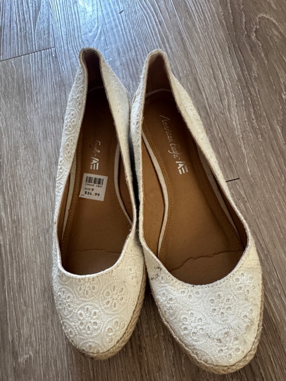 American Eagle Outfitters Cream Lace Espadrille Flats with Embroidered Upper